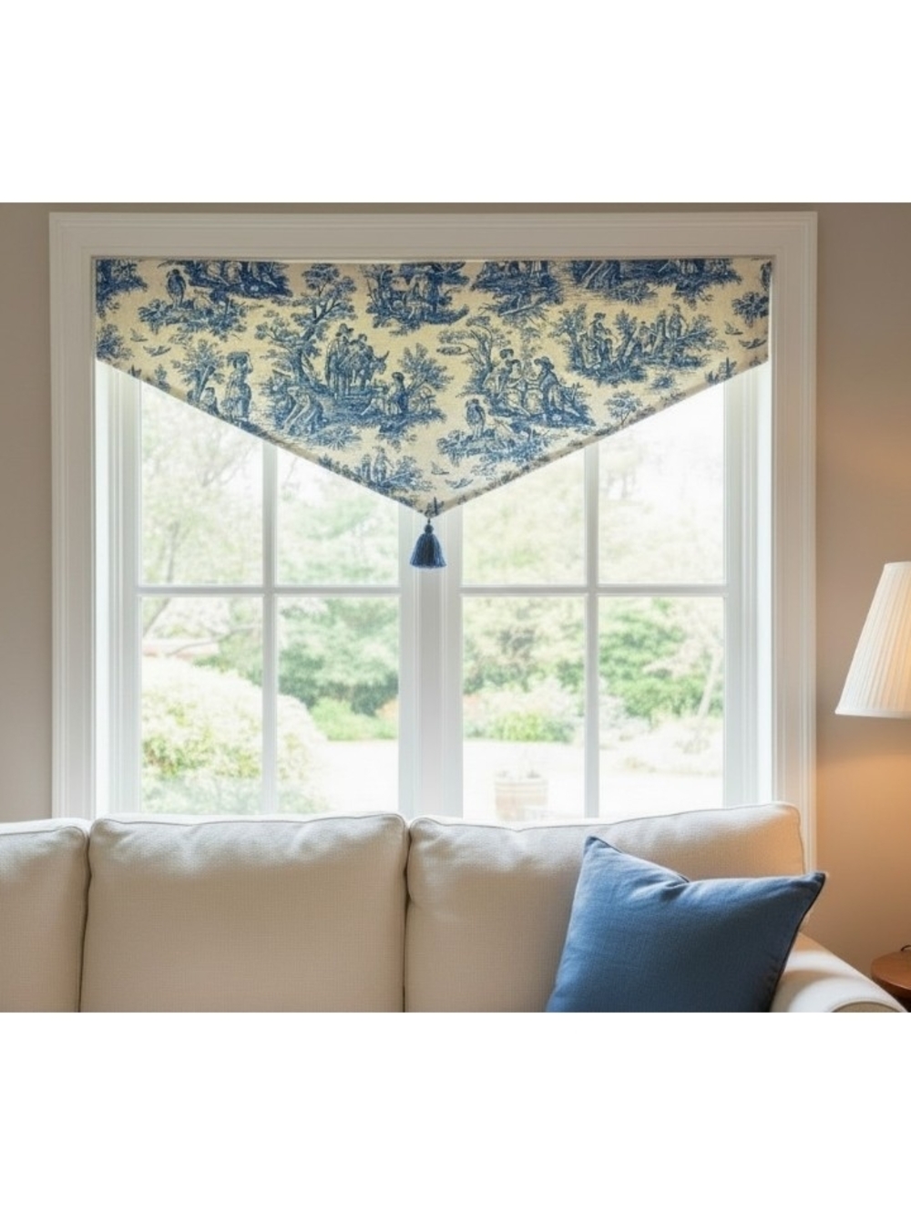 Waverly Blue Toile Valance Set Window Treatment with Tassel Classic 52x22.5